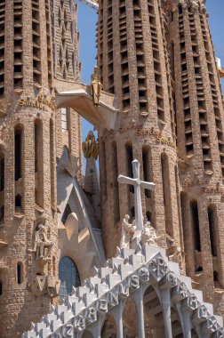 Barselona, İspanya - 27 Temmuz 2023: Barcelona 'daki Sagrada Familia kilisesinin ayrıntıları.