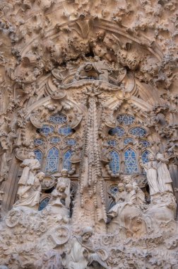 Barselona, İspanya - 27 Temmuz 2023: Barcelona 'daki Sagrada Familia kilisesinin ayrıntıları.