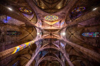 Palma de Mallorca, İspanya - 28 Temmuz 2023: Palma 'daki Santa Maria de Majorica' nın inanılmaz gotik katedrali.