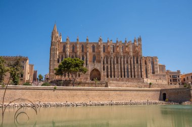 Palma de Mallorca, İspanya - 28 Temmuz 2023: Palma 'daki Santa Maria de Majorica' nın inanılmaz gotik katedrali.