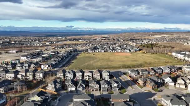 Aerial View Suburban Homes Calgary Alberta Warm Winter Day — Stock Video