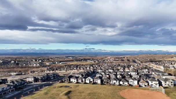 Aerial View Suburban Homes Calgary Alberta Warm Winter Day — Stock Video