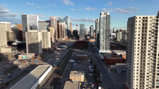 Widok Lotu Ptaka Śródmieścia Calgary Zachodniej Stronie Miasta — Wideo stockowe