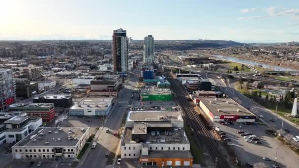 Letecký Pohled Panorama Centra Calgary Západní Straně Města — Stock video