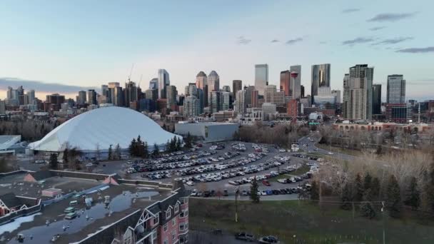 Veduta Dello Skyline Calgary Una Bellissima Serata Invernale — Video Stock