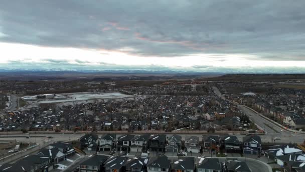 Vista Aérea Bairro Suburbano Calgary Alberta Uma Noite Fria Inverno — Vídeo de Stock