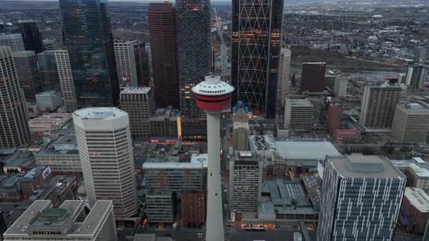 Uitzicht Calgary Skyline Een Prachtige Winteravond — Stockvideo