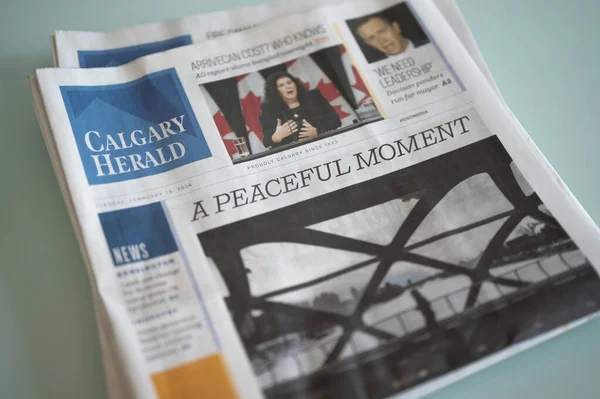 Калгари Альберта Февраля 2024 Года Выпуск Газеты Calgary Herald Стоковое Изображение