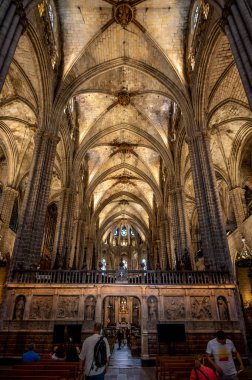 Barselona, İspanya - 2 Ağustos 2024 Barcelona 'nın ünlü Gotik Katedrali.