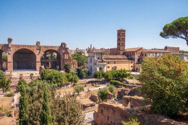 Palatine Hill 'deki Domus Tiberiana' dan Roma Forumlarındaki Maxentius Bazilikası 'na doğru bakıyor..