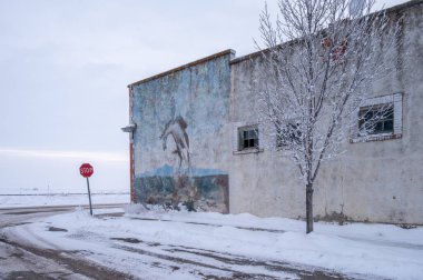 Blackie, Alberta - November 29, 2024: Old building in the rural town of Blackie. clipart