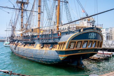 San Diego, California - August 7, 2025: HMS Suprise frigate replica at the Maritime Museum of San Diego.