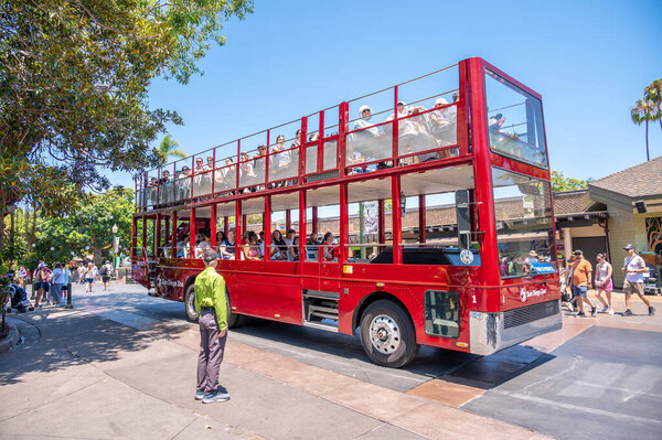 San Diego, California - August 8, 2025: San Diego Zoo tour bus inside the famous San Diego Zoo.