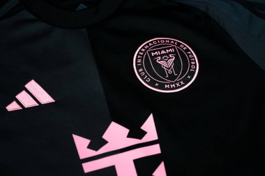 Calgary, Alberta - September 23, 2025: Inter Miami logo on fan gear. .