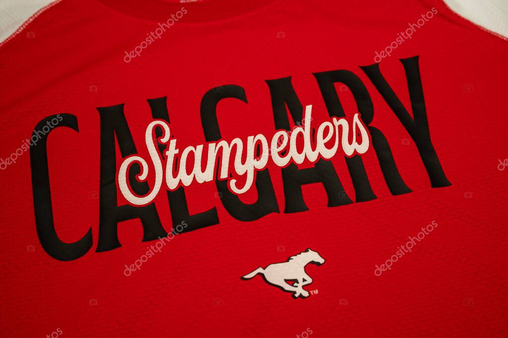 Calgary, Alberta - September 23, 2025: Clagary Stampeders logo on fan gear. .