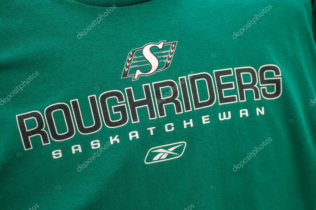 Calgary, Alberta - September 7, 2025: Saskatchewan Roughriders football team logo on a green shirt.