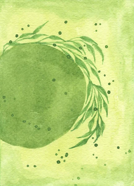 Acquerello Dipinto Pennellate Cerchio Verde Cornici Foglie Sfondo Verde Concetto — Foto Stock