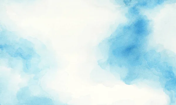 手描きの青と白の水彩の背景と抽象的な曇りの空のコンセプトカラースプラッシュデザインとフリンジブリードの汚れやブロブ — ストック写真