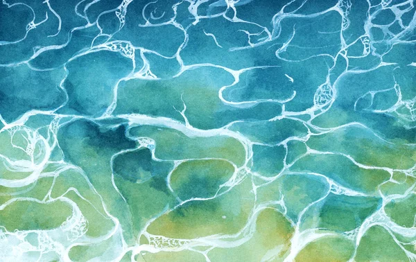 Top View Blue Frothy Sea Surface Blue Water Background Watercolor — Stock Photo, Image