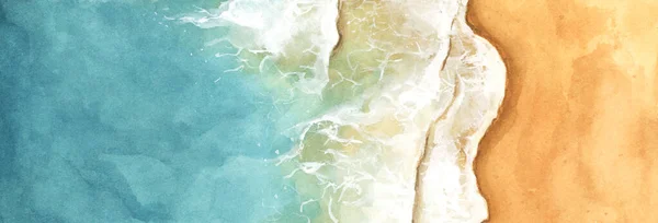Watercolor Painting Sea Ocean Waves Reaching Shore Beach Clear Turquoise — Stock Photo, Image