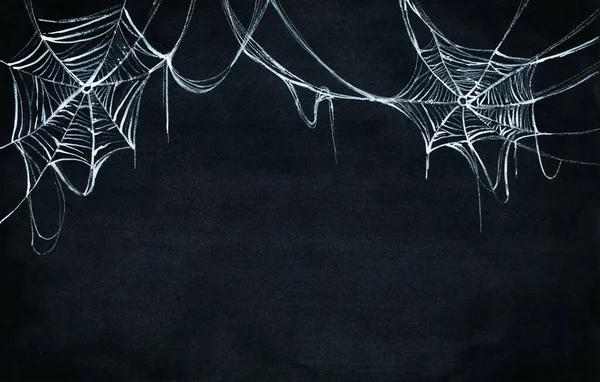 Örümcek ağı silueti siyah duvara dayanıyor. Cadılar Bayramı temalı karanlık arka plan. Suluboya arkaplanı.