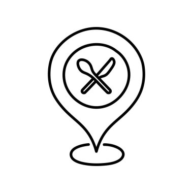 pin haritası restoran simgesi elle çizilmiş vektör illüstrasyonu