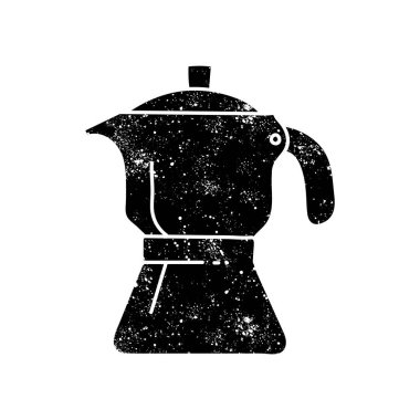 Kahve espresso demlik siyah el çizim ikonu grunge görünüm
