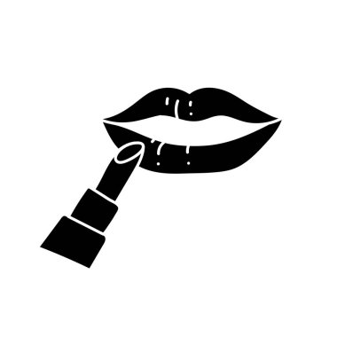 Kadın güzellik ikonu ruj ve dudak siyahı el çizimi ikonu