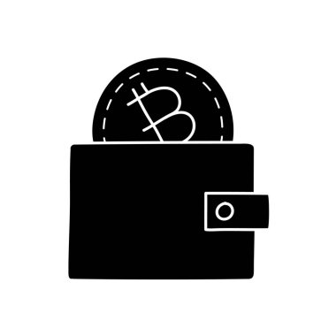 Bitcoin kripto cüzdan kavramı siyah el çizimi simgesi