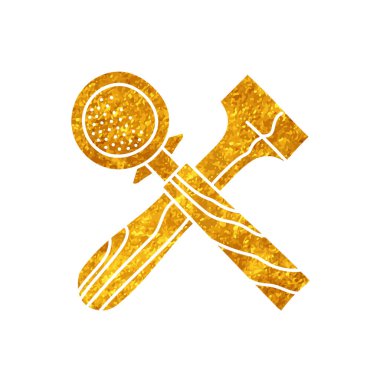 Coffee tamper and portafilter drawing in gold color style clipart