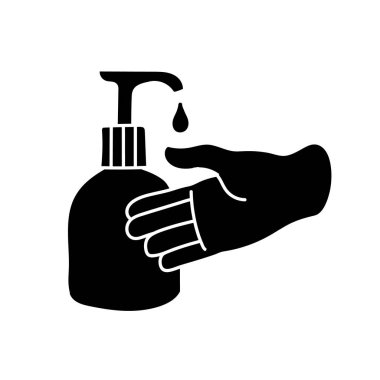 Siyah el dezenfektanı kullanarak dezenfekte edilmiş el resmi