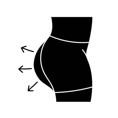 Kadınlar estetik cerrahi kalça büyütme ile karşı karşıya. Siyah el çizimi ikonu.