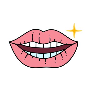 gülümseyen ağız ve dişler elle çizilmiş renk vektörü çizimi