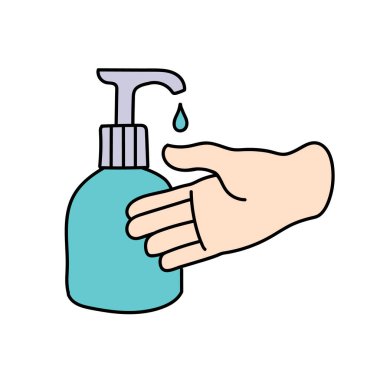 Dezenfekte edilmiş el dezenfektanı ile çizilmiş renk vektörü çizimi