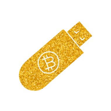 Bitcoin kripto para birimi çevrimdışı donanım cüzdanı konsepti altın rengi çizimi
