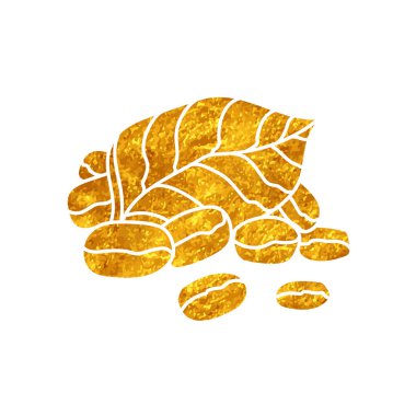 Kahve çekirdeği ve yapraklar altın renginde çiziliyor.