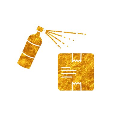 Paket ve dezenfektan sprey altın renginde.