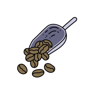 kahve çekirdeği ve kepçe el çizimi renk vektörü çizimi