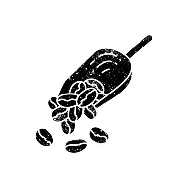 Kahve çekirdeği ve kepçe siyah el resmi grunge görünümü