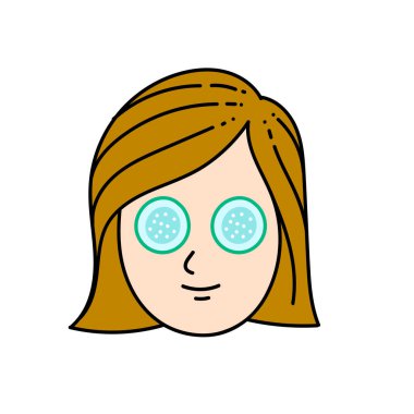 Salatalık göz maskeli kadın yüzü. Renk vektörü çizimi.