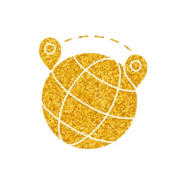 Dünya simgesinde altın rengi harita iğne rotası çizimi