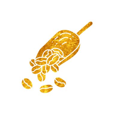 Kahve çekirdeği ve kepçe altın rengi çizim.