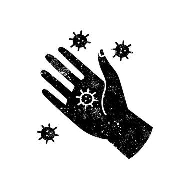 İnsan eliyle bulaşan virüsler grunge görünümlü siyah el simgesi çizer