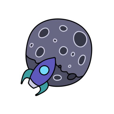 Roket anad gezegeni ay konseptine kripto para birimi el çizimi renk vektörü çizimi