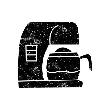 Kahve makinesi simgesi hazır kahve, grunge görünümlü siyah el çizimi ikonu.