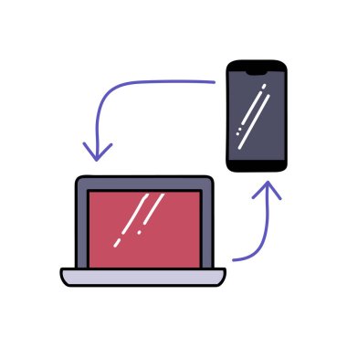 dizüstü bilgisayar ve akıllı telefon senkronize el çizimi renk vektörü çizimi