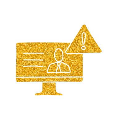 Sahte haber uyarı simgesi bilgisayar monitörü ile işaret çizimi altın rengi biçiminde