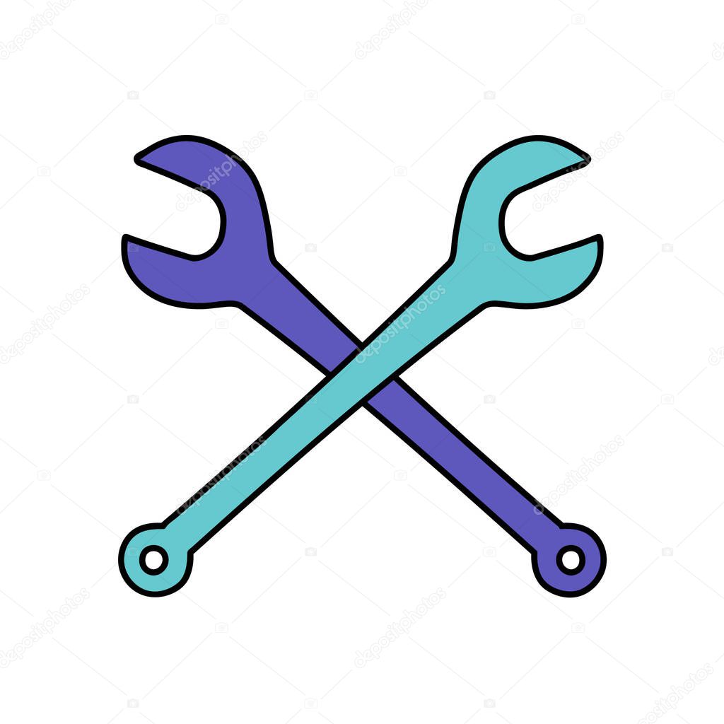 Woodworking table saw arbor wrenches hand drawn color vector illustration