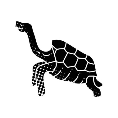 Galapagos dev kaplumbağa siyah el çizimi simgesi yarım ton desenli