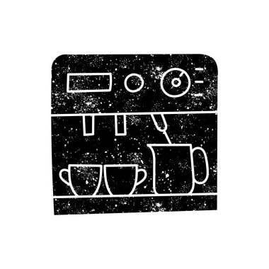 Kahve makinesi ikonu, portafilter, sütlü köpüklü siyah el resmi grunge görünümü